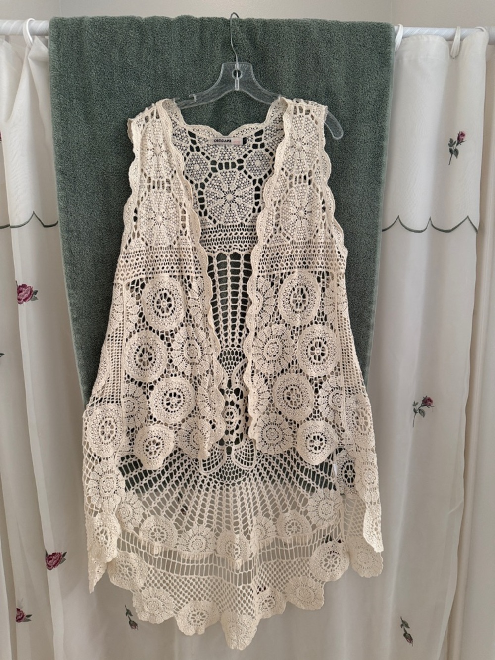 Crochet Lace Swim Coverup Vest - Cream